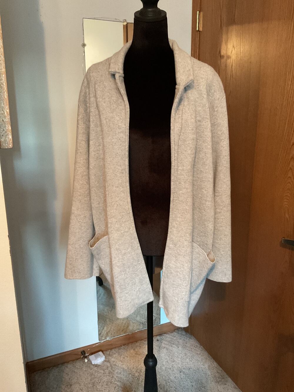 Magaschoni Gray Wool Blend Open Front Cardigan Heavy Sweater Pockets Women L